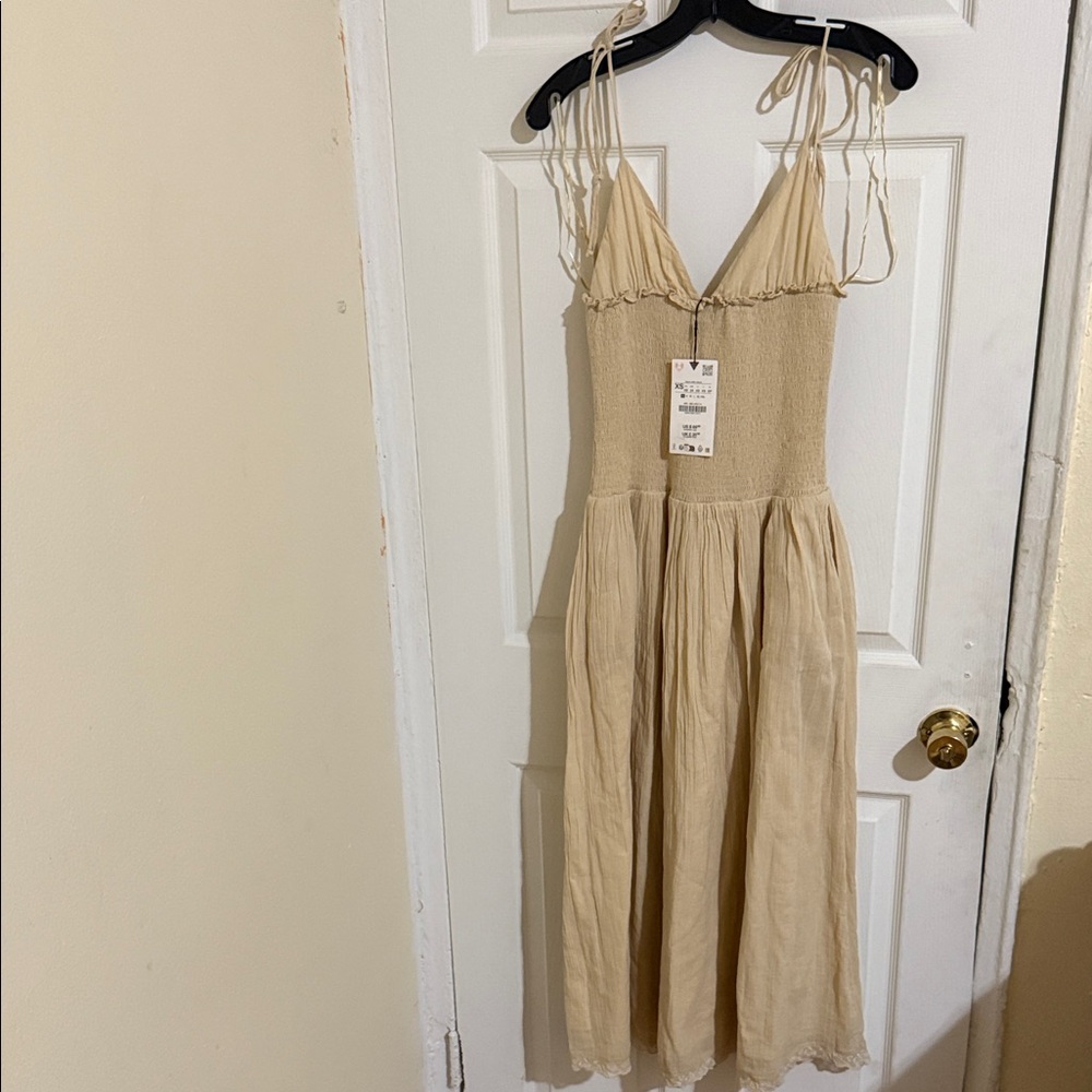 Zara Beige Strappy Midi Dress